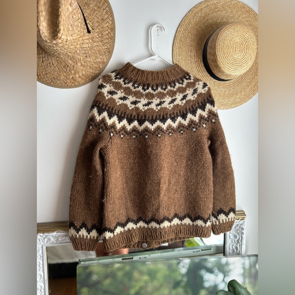 Rare True Vintage 1950’s Icelandic Fair Isle Sweater Aberdeen Jumper Cardigan - Picture 2 of 6